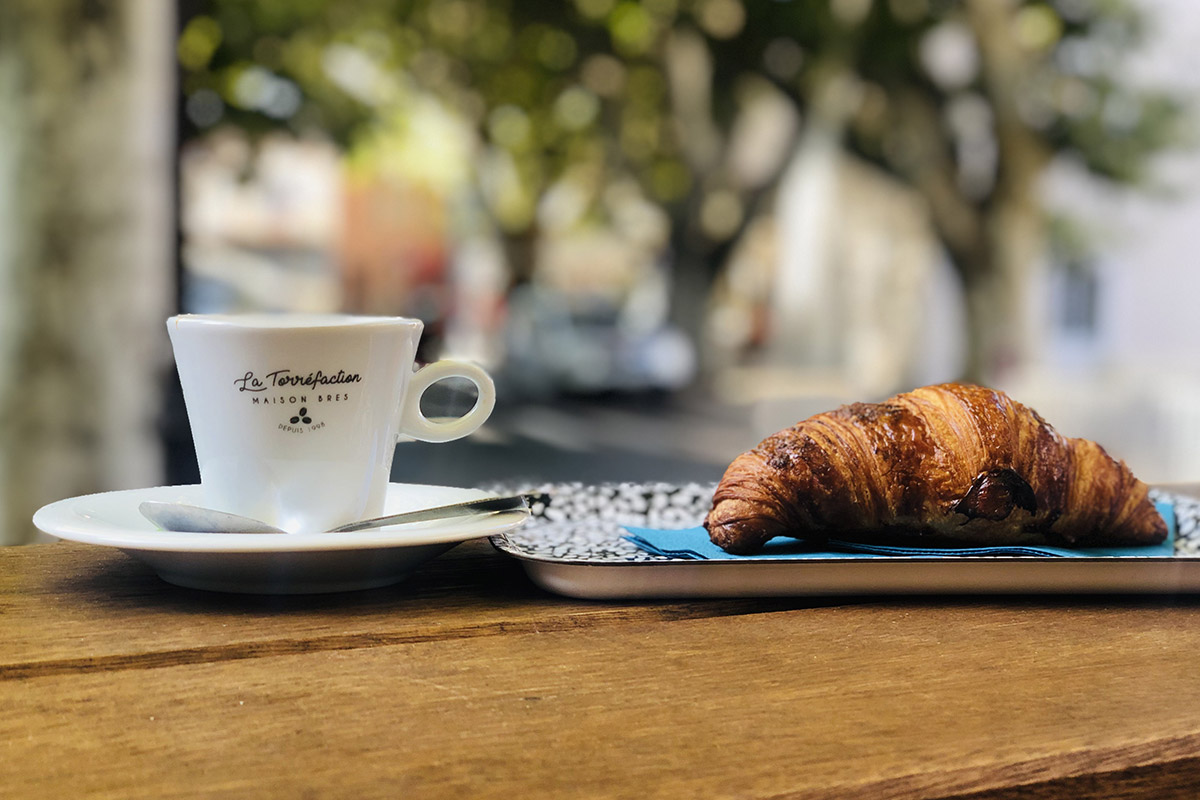 Breakfast in Paris, croissant and coffee